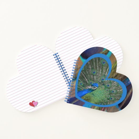 Peacock with Feathers Heart Shaped Notebook Notizbuch (Innenseite)