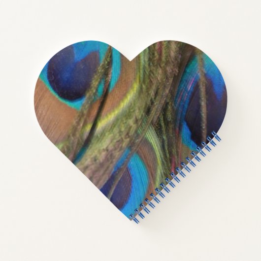 Peacock with Feathers Heart Shaped Notebook Notizbuch (Rückseite)