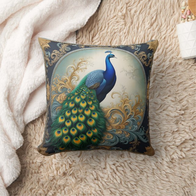 Peacock zeigt Blumenfedern Kissen (Decke)