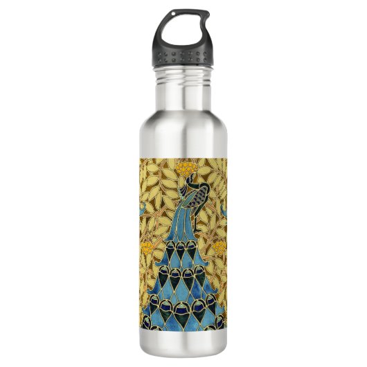 Peacocks Birds Rowan Trees Art Nouveau Edelstahlflasche (Vorderseite)