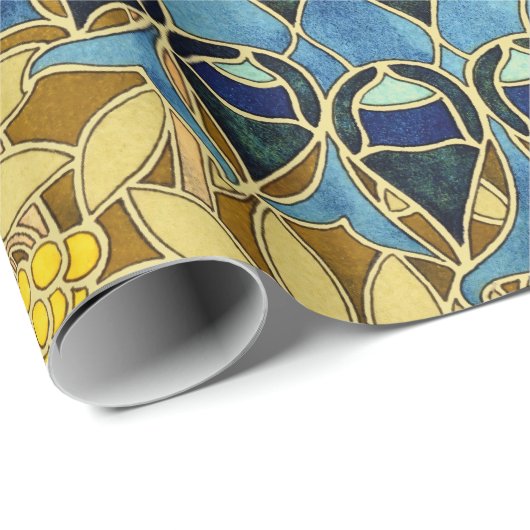 Peacocks Birds Rowan Trees Art Nouveau Geschenkpapier (Rolleneckpunkt)