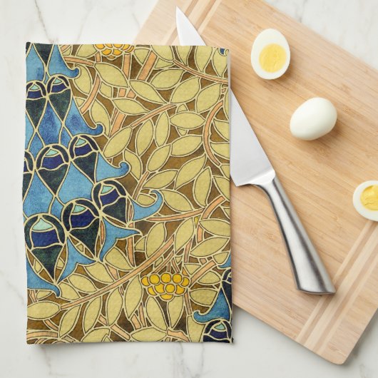 Peacocks Birds Rowan Trees Art Nouveau Geschirrtuch (Viertel Falte)