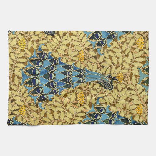 Peacocks Birds Rowan Trees Art Nouveau Geschirrtuch (Horizontal)