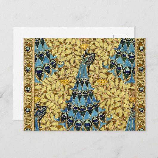 Peacocks Birds Rowan Trees Art Nouveau Postkarte (Vorne/Hinten)