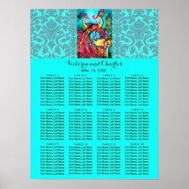 PEACOCKS Blue Damask Seating Chart der WEDD-LIEBE Poster
