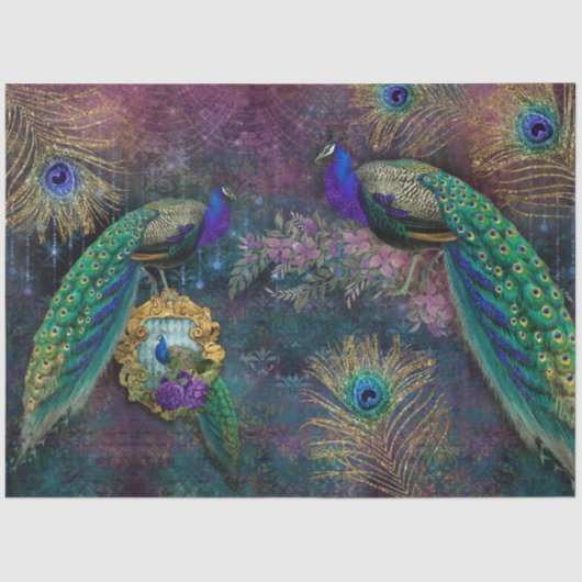 Peacocks Elegante Feathers Gold Glitzer Entdeckung Seidenpapier (Vorderseite)