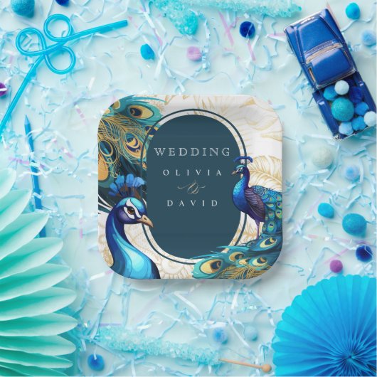 Peacocks Feathers Wedding Pappteller (Party)