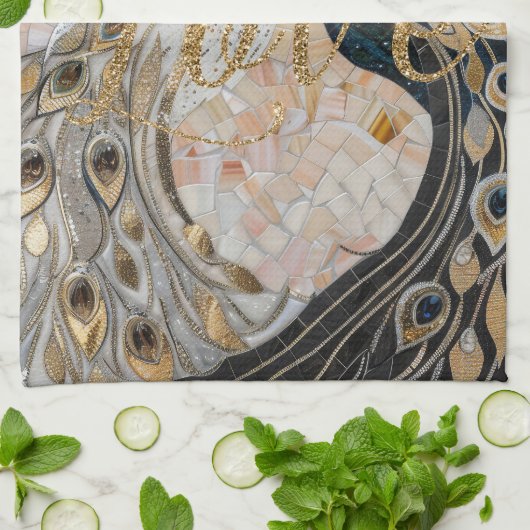 Peacocks Gold Glitzer Liebe Blush Rose Geschirrtuch (Gefaltet)