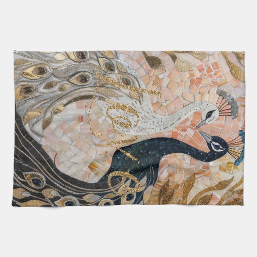 Peacocks Gold Glitzer Liebe Blush Rose Geschirrtuch (Horizontal)