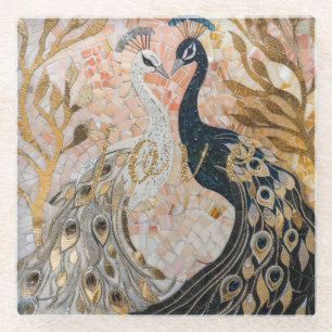 Peacocks Gold Glitzer Liebe Blush Rose Glasuntersetzer