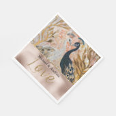 Peacocks Gold Glitzer Liebe Blush Rose Hochzeit Serviette (Ecke)