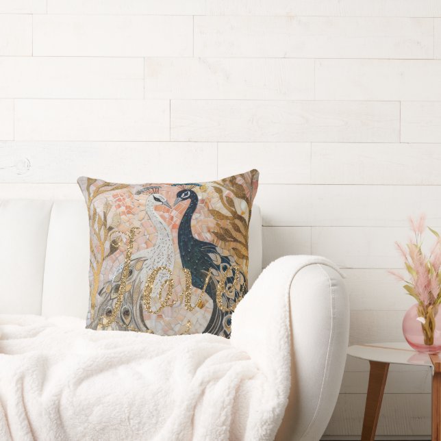 Peacocks Gold Glitzer Liebe Blush Rose Kissen (Liege)