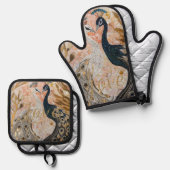 Peacocks Gold Glitzer Liebe Blush Rose Ofenhandschuh & Topflappen-Set (Vorderseite/Rückseite)