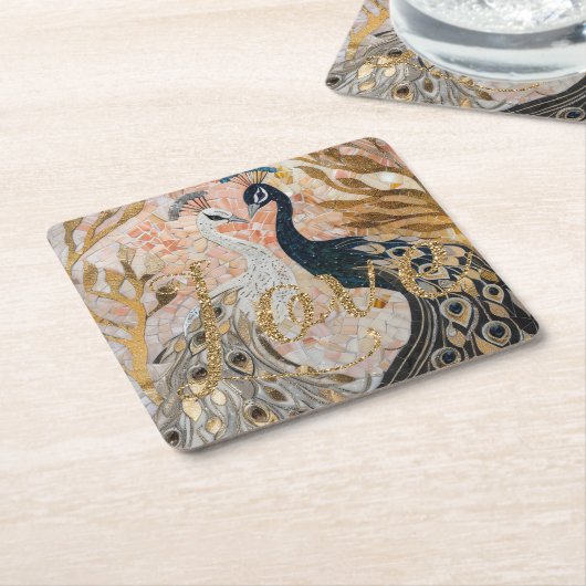 Peacocks Gold Glitzer Liebe Blush Rose Rechteckiger Pappuntersetzer (angewinkelt)
