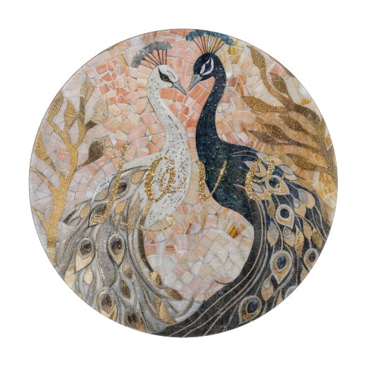 Peacocks Gold Glitzer Liebe Blush Rose Schneidebrett (Vorderseite)
