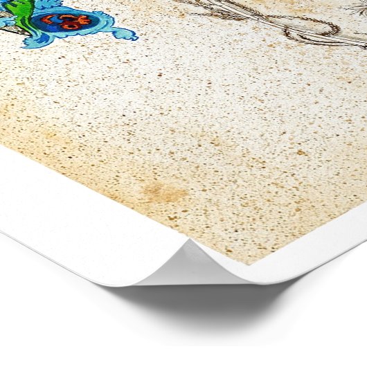 Peacocks Green Manuscript Poster (Ecke)