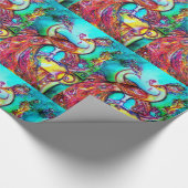 PEACOCKS IN LIEBE, Aqua-Blau Geschenkpapier (Ecke)