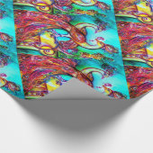 PEACOCKS IN LIEBE, Aqua-Blau Geschenkpapier (Ecke)