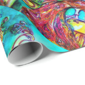 PEACOCKS IN LIEBE, Aqua-Blau Geschenkpapier (Rolleneckpunkt)