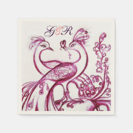 PEACOCKS IN LIEBE Lila White Wedding Monogramm Serviette