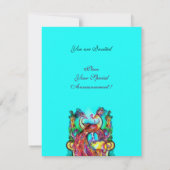 PEACOCKS IN LIEBE MONOGRAM Rot-Blau Türkis Grün Einladung (Rückseite)