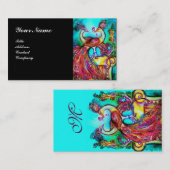 PEACOCKS IN LIEBE MONOGRAM, rot-blau-türkis schwar Visitenkarte (Vorne/Hinten)