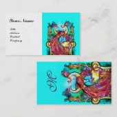 PEACOCKS IN LIEBE MONOGRAM Rot-Blau-Weiße Hochzeit Visitenkarte (Vorne/Hinten)