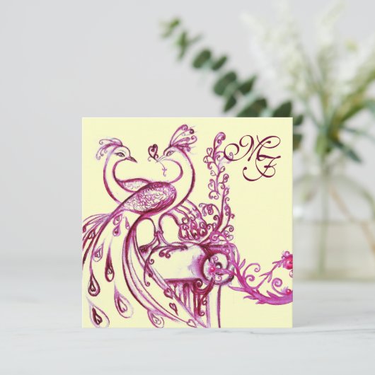 PEACOCKS IN LIEBE MONOGRAMM Bed Burgund Pink Weiß Ankündigung (Stehend Vorderseite)