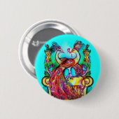 PEACOCKS IN LIEBE MONOGRAMM Rot-blaue Turquase grü Button (Vorne & Hinten)