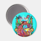 PEACOCKS IN LIEBE MONOGRAMM Rot-blaue Turquase grü Magnet (Vorderseite/Rückseite)