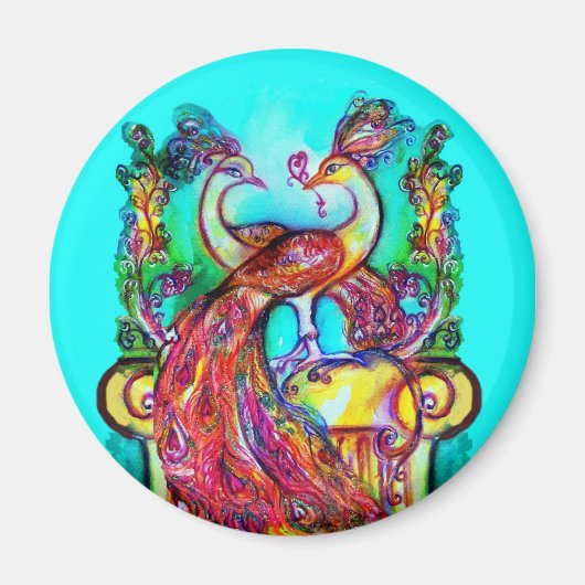 PEACOCKS IN LIEBE MONOGRAMM Rot-blaue Turquase grü Magnet (Vorne)