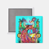 PEACOCKS IN LIEBE MONOGRAMM Rot-blaue Turquase grü Magnet (Vorderseite/Rückseite)