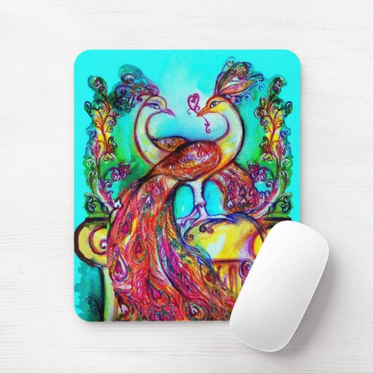 PEACOCKS IN LIEBE MONOGRAMM Rot-blaue Turquase grü Mousepad (Mit Mouse)