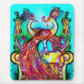 PEACOCKS IN LIEBE MONOGRAMM Rot-blaue Turquase grü Mousepad (Vorne)