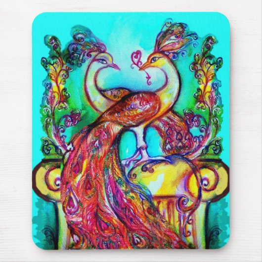 PEACOCKS IN LIEBE MONOGRAMM Rot-blaue Turquase grü Mousepad (Vorne)
