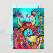 PEACOCKS IN LIEBE MONOGRAMM Rot-blaue Turquase grü Postkarte (Vorne/Hinten)