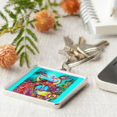 PEACOCKS IN LIEBE MONOGRAMM Rot-blaue Turquase grü Schlüsselanhänger (Seite)