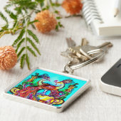 PEACOCKS IN LIEBE MONOGRAMM Rot-blaue Turquase grü Schlüsselanhänger (Seite)