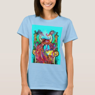 PEACOCKS IN LIEBE MONOGRAMM Rot-blaue Turquase grü T-Shirt