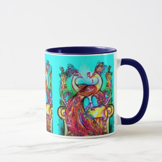 PEACOCKS IN LIEBE MONOGRAMM Rot-blaue Turquase grü Tasse (Rechts)