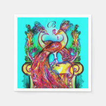 PEACOCKS IN LIEBE Red Aqua Blue Wedding Monogram