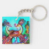 PEACOCKS IN LIEBE rot aquamarin blau grün Schlüsselanhänger (Rückseite)