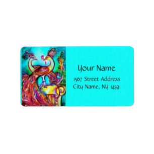 PEACOCKS IN LIEBE, Rot-Blau-Turquase-Grün Adressaufkleber