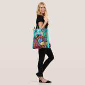 PEACOCKS IN LIEBE Rot-Blau-Turquase grün Tote Beut Tasche (Am Model)