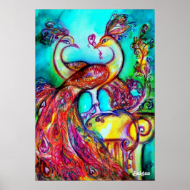 PEACOCKS IN LIEBE, Rot-Gelb-Turquase-Blau Poster