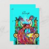PEACOCKS IN LIEBE UAWG, Red Aqua Blue Turquoise RSVP Karte (Vorne/Hinten)