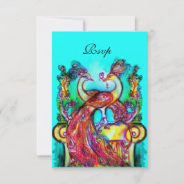 PEACOCKS IN LIEBE UAWG, Red Aqua Blue Turquoise RSVP Karte