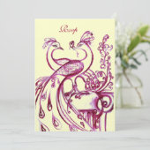 PEACOCKS IN LIEBE UAWG, rotes bordeauxrotes Goldgo Einladung (Stehend Vorderseite)