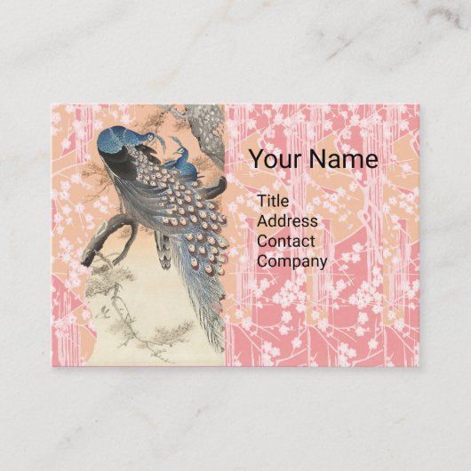 PEACOCKS, PINK WHITE SAKURA BLUME Japanisch Blumen Visitenkarte (Vorderseite)