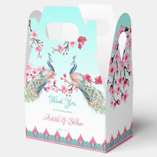 Peacocks rosa Blüten ombre aqua blue Geschenkschachtel (Geöffnet)